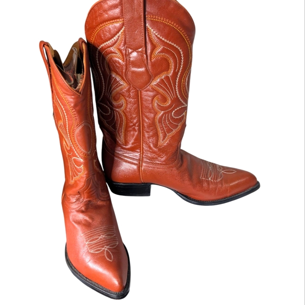 Los Altos Cognac Genuine Goat With Medallion J-Toe Cowboy Boots 999203.Size 10EE